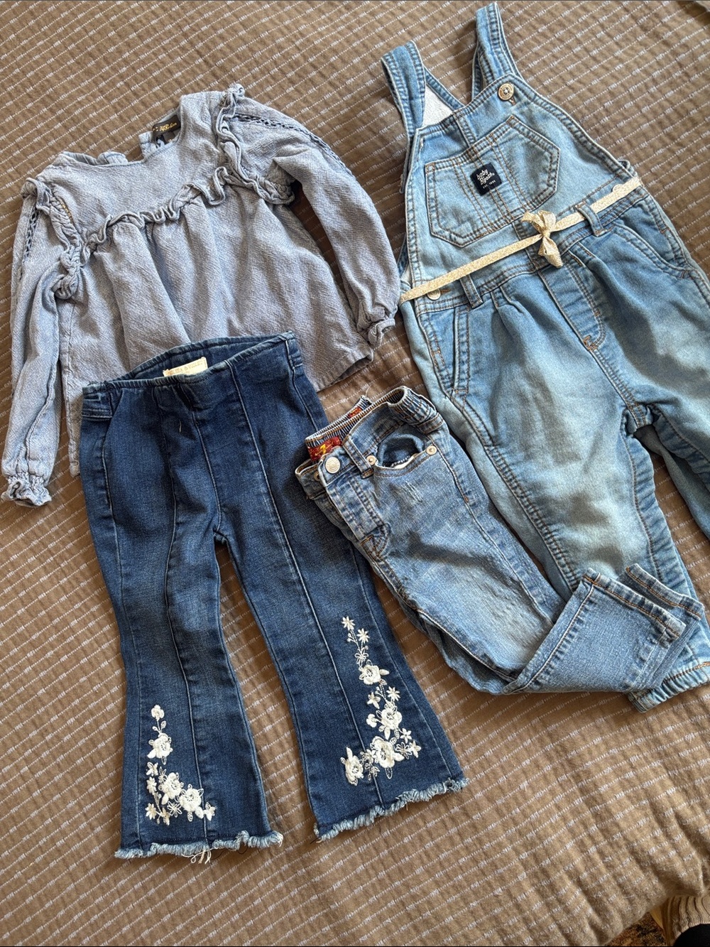Girls 12-18mo Boho Western Upscale Denim 4 pc Bundle w/ Flare Jeans Ruffle Top